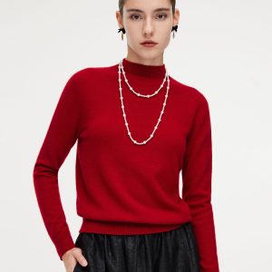 CAN2145 100% Cashmere Mock Neck Women Sweater