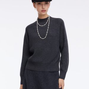 CAN2158 100% Wool Stitch Trim Women Sweater