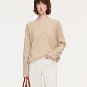 CAN2143 Cashmere Boat Neck Loose Fit Women Sweater