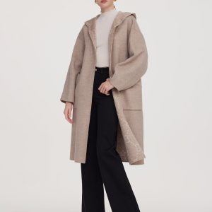 CAN2138 100% Wool Reversible Heady Print Women Hooded Overcoat
