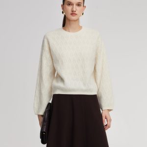 CAN2151 Brushed Cashmere Wool Blend Textured Women Sweater