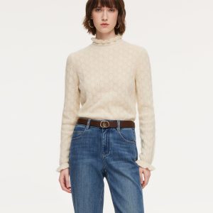 CAN2150 100% Cashmere Ruffle Neck Women Sweater