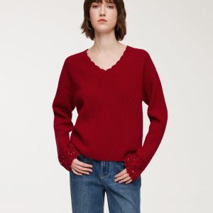 CAN2144 100% Wool V-Neck Women Sweater