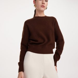 CAN2155 100% Wool Sequins Women Sweater