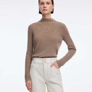 CAN2157 100% Cashmere Seamless Mock Neck Women Sweater