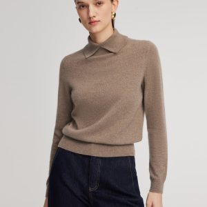 CAN2159 100% Cashmere Folded Collar Women Sweater