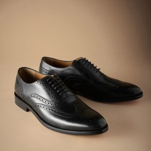 CAN551 Black Standard Fit Signature Italian Leather Wingcap Brogue Shoes