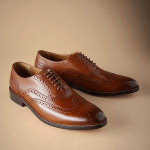 CAN555 Tan Brown Standard Fit Signature Italian Leather Wingcap Brogue Shoes