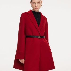 CAN2132 Cashmere Wool Blend Double-Faced Women Cape Coat With LeatCAN Belt