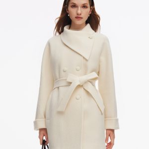 CAN2126 100% Wool Self-Tie Belt Women Coat