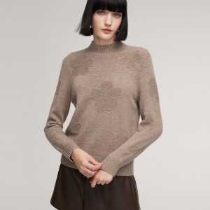 CAN2156 Wool Jacquard Mock Neck Women Sweater