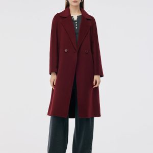 CAN2136 Cashmere Wool Double-Faced Notched Lapel Women Overcoat