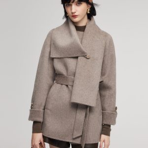CAN2134 Alpaca Wool Blend Double-Faced Women Wrap Coat With Scarf